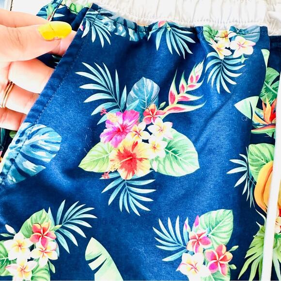 MENS AUSSIEBUM Navy Blue White Floral Palm Swim Trunks Shorts Pockets Unlined M - Picture 3 of 12